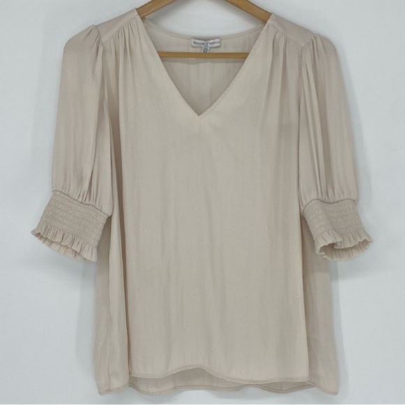 Maison D’Amelie Paris Champagne Cream Smocked Puff Sleeve Blouse Women’s Medium - Picture 9 of 12